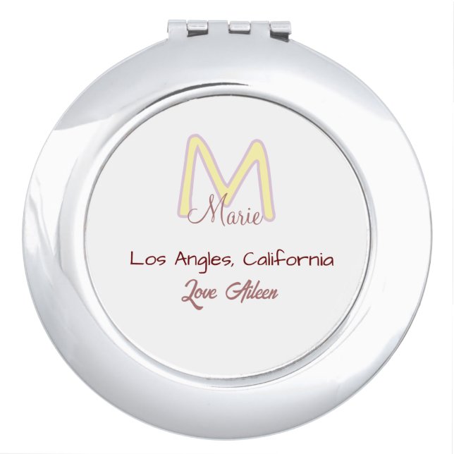 yellow pink monogram name love city marron trendy  compact mirror (Front)