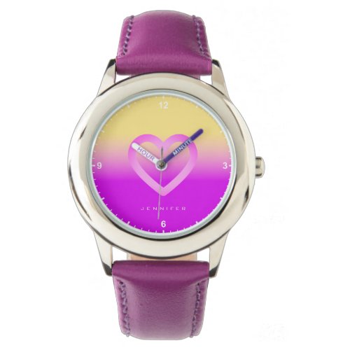 Yellow Pink Ombre Color Gradient Bicolor Name Text Watch