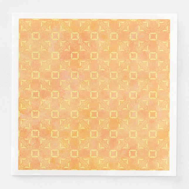 Yellow, Pink, & Orange Abstract Squares Pattern Paper Dinner Napkins (Front)