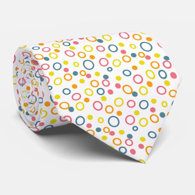 Yellow Pink Orange Aqua Circles and Dots Neck Tie (Rolled)