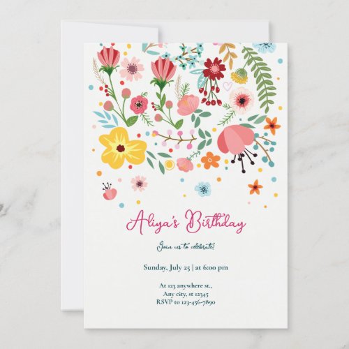 Yellow Pink Orange Floral Birthday Invitation