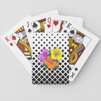 Yellow Pink Orange Flowers Black White Graphic Playing Cards by vicesandverses at Zazzle