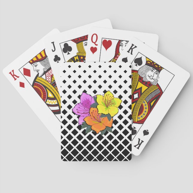 Yellow Pink orange Flowers Black White Graphic Poker Cards (Back)