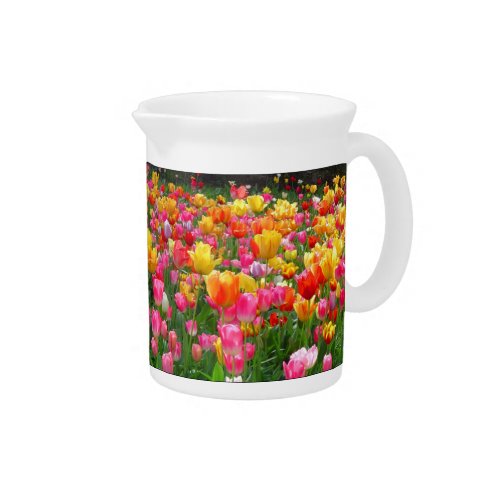 Yellow pink orange red tulips beverage pitcher