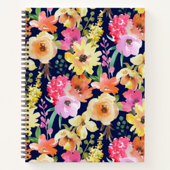 Yellow Pink Orange  Watercolor Flowers Notebook by JLBIMAGES at Zazzle