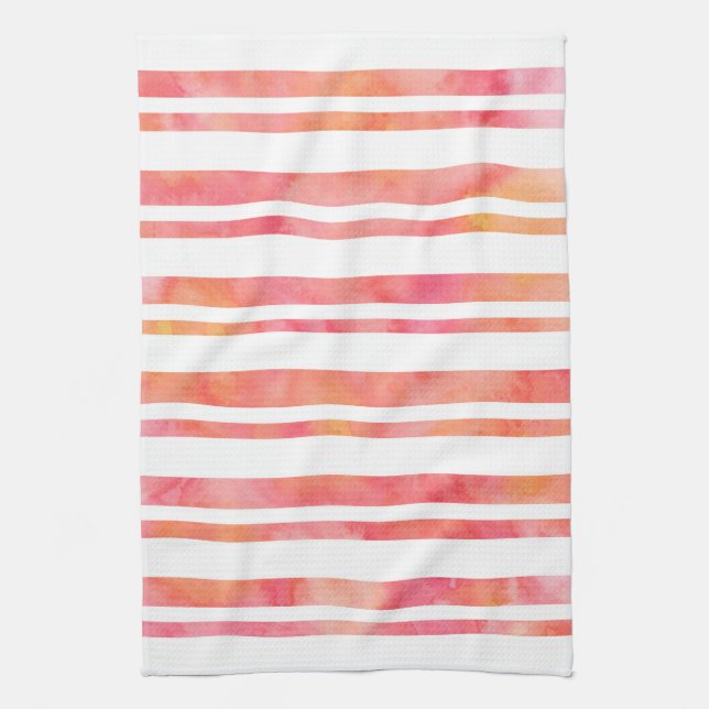 Yellow Pink Orange Watercolor Stripes Kitchen Towel (Vertical)