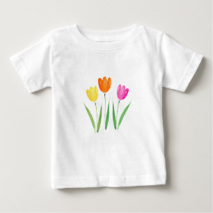 Yellow Pink Orange Watercolor Tulip Stems Baby T-Shirt