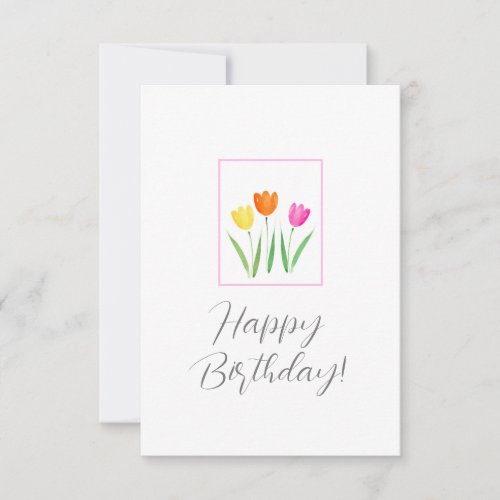 Yellow Pink Orange Watercolor Tulip Stems Card