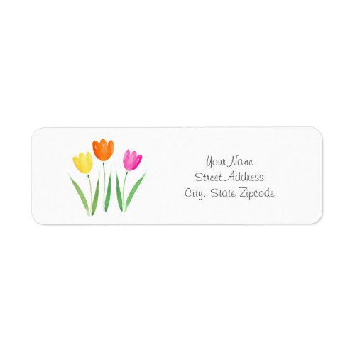 Yellow Pink Orange Watercolor Tulip Stems Label