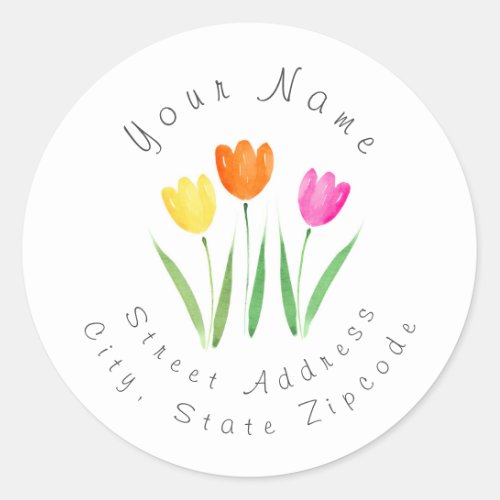 Yellow Pink Orange Watercolor Tulip Stems Labels