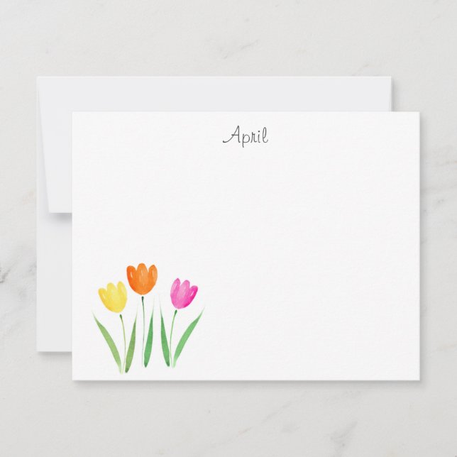  Yellow, Pink, Orange Watercolor Tulip Stems Note  (Front)