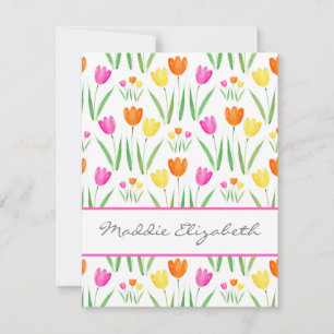 Yellow, Pink, Orange Watercolor Tulips Pattern Note Card