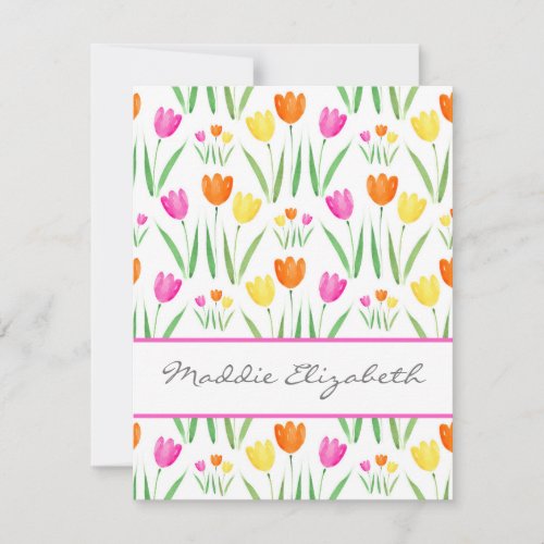 Yellow Pink Orange Watercolor Tulips Pattern  Note Card