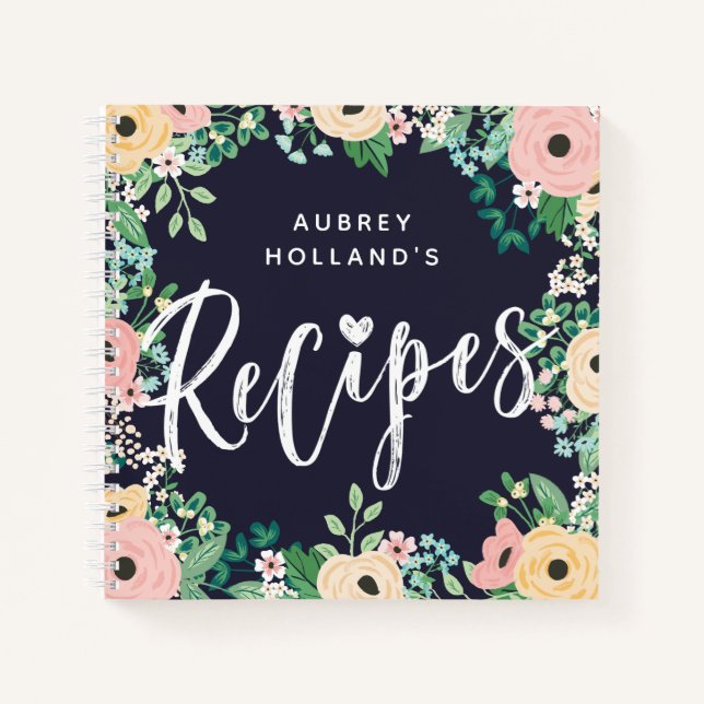Yellow Pink Pastel Roses Floral Frame Recipes Notebook (Front)