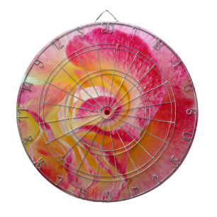 yellow pink petals dartboard with darts