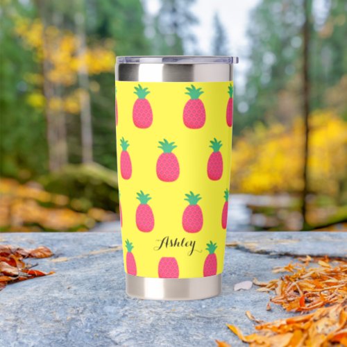 Yellow Pink Pineapple Fruit Pattern  Insulated Tumbler