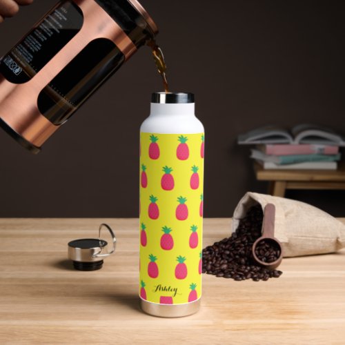 Yellow Pink Pineapple Fruit Pattern Water Bottle