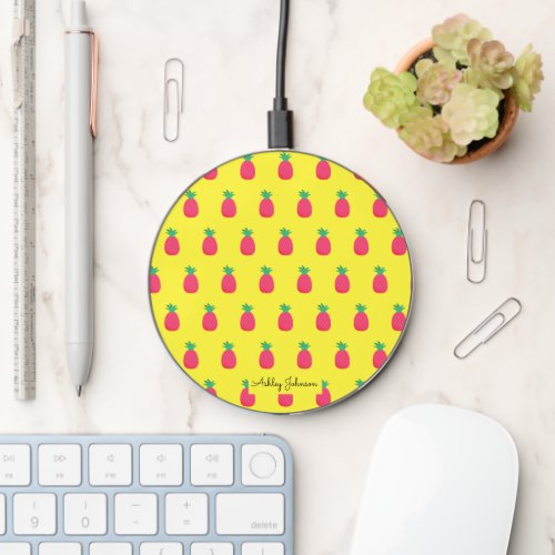 Yellow Pink Pineapple Pattern Wireless Charger