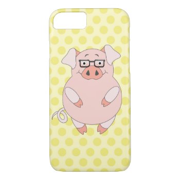 Yellow & Pink Polkadot Piggy Iphone 8/7 Case by ThePigPen at Zazzle