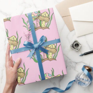 Yellow Pink Pop Art Style Retro Mushroom Birthday Wrapping Paper