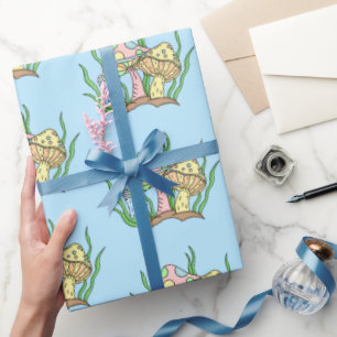 Yellow Pink Pop Art Style Retro Mushroom Birthday Wrapping Paper