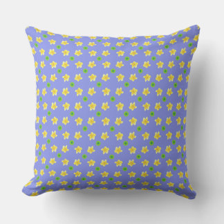 Yellow Pink, Primroses on Mauve, Green Polka Dots Throw Pillow