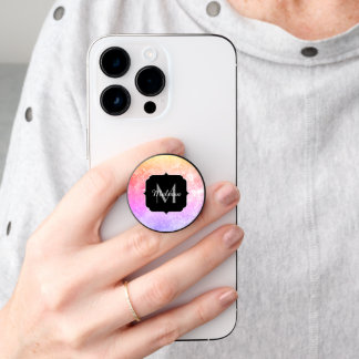 Yellow pink purple abstract galaxy Monogram PopSocket