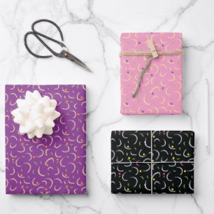 Yellow Pink Purple Black Swirl Bold Stroke Pattern Wrapping Paper Sheets
