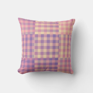 Yellow Pink Purple Checker Patchwork Pattern Throw Pillow
