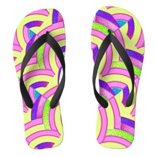 yellow pink purple zigzag chevron pattern flip flops