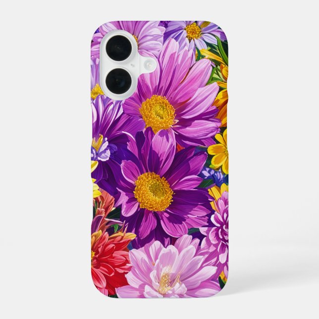 Yellow Pink Red Blue Green Garden Flowers Pattern iPhone Case (Back)