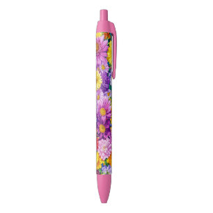 Yellow Pink Red Blue Green Garden Flowers Pattern Pen