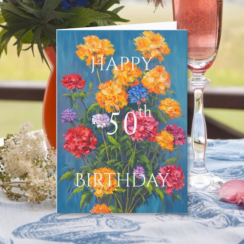 Yellow Pink Red Carnation Spring Bouquet Birthday Card