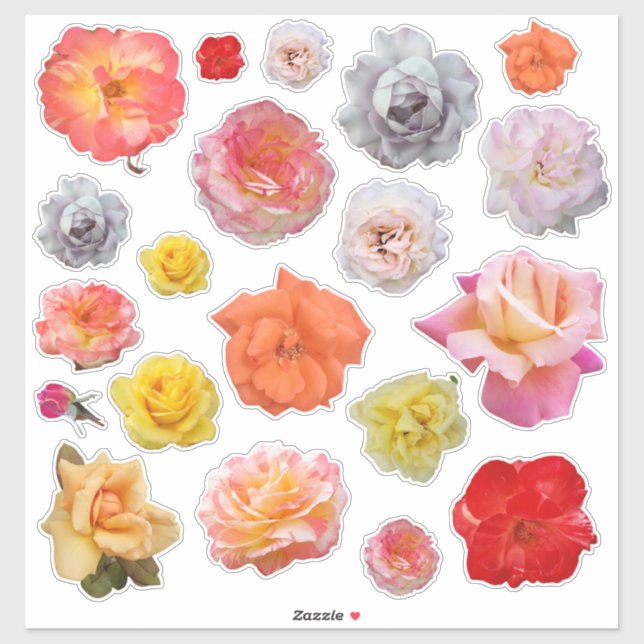 Yellow Pink Red Orange Cutout Rose Photos Sticker (Sheet)