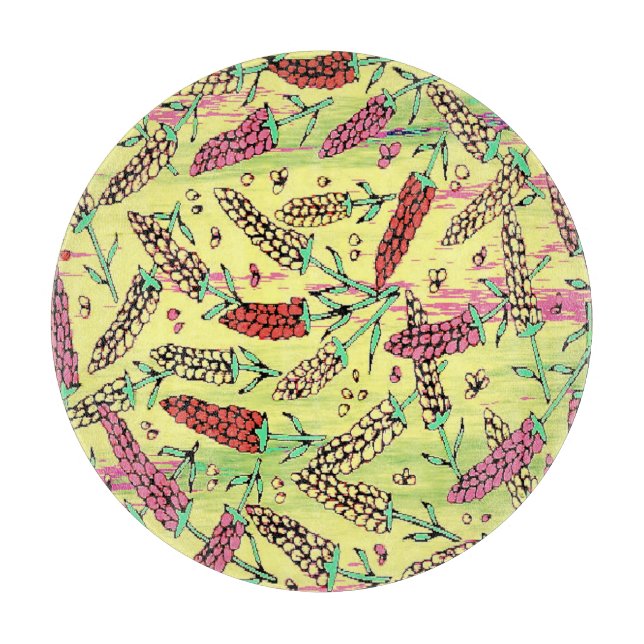 yellow, pink & red pattern cutting board (Front)
