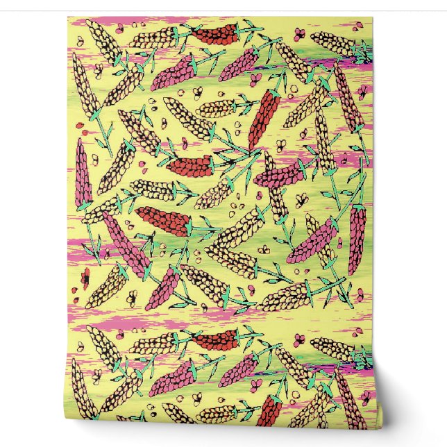 yellow, pink & red pattern wallpaper  (Unrolling)