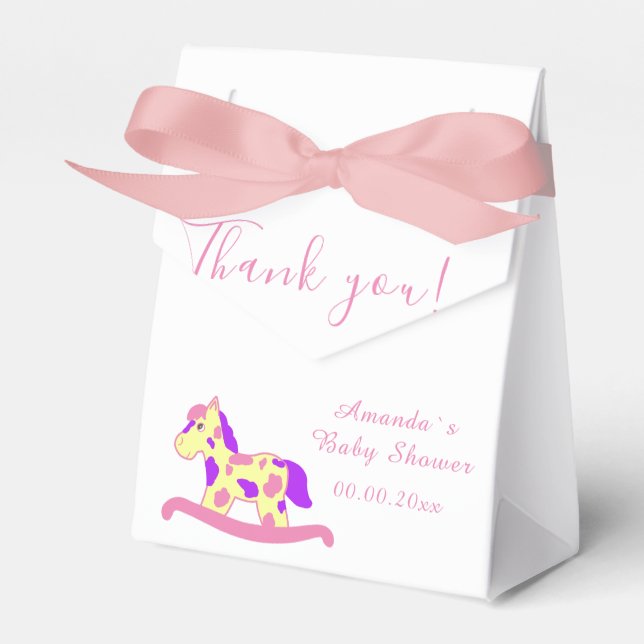 Yellow, Pink Rocking Horse Baby shower Party Favor Boxes (Front Side)