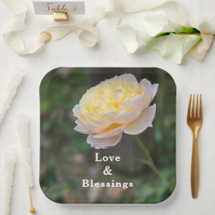 Yellow Pink Rose Love and Blessings Paper Plates