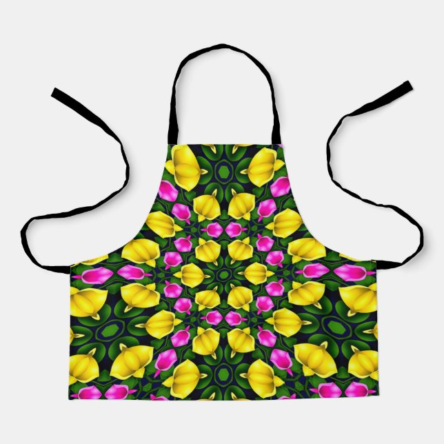 Yellow Pink Rose Pattern Apron (Front)