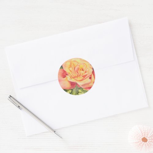 Yellow Pink Rose Watercolor Floral Classic Round Sticker