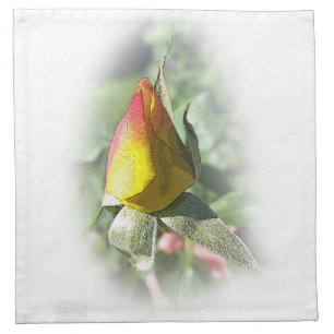 yellow pink rosebud cloth napkin