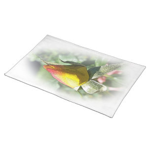 yellow pink rosebud cloth placemat