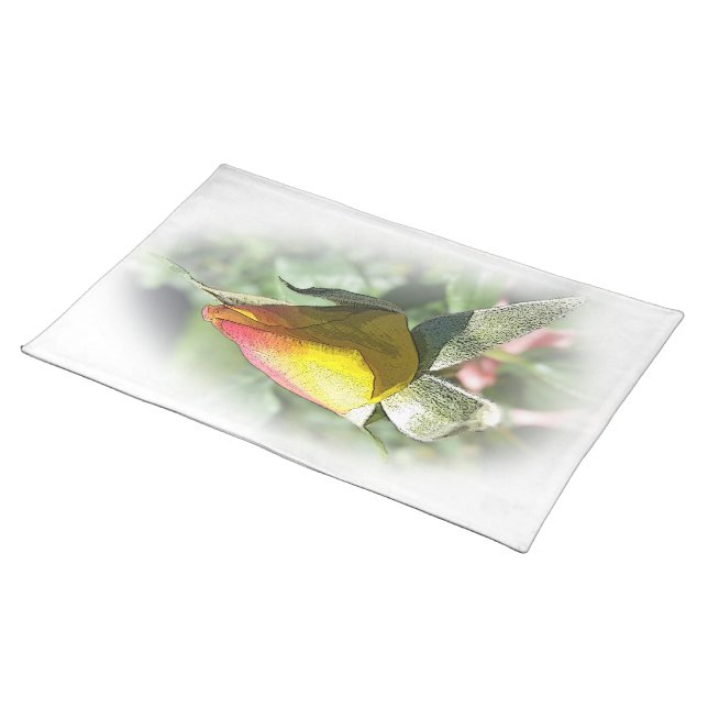 yellow pink rosebud cloth placemat (On Table)