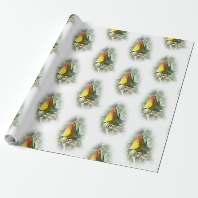 yellow pink rosebud wrapping paper (Unrolled)