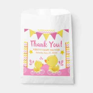Yellow & Pink Rubber Ducky Polka Dot Baby Shower Favor Bag