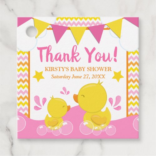 Yellow  Pink Rubber Ducky Polka Dot Baby Shower Favor Tags
