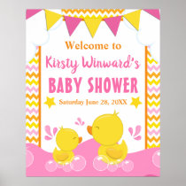 Yellow & Pink Rubber Ducky Polka Dot Baby Shower Poster