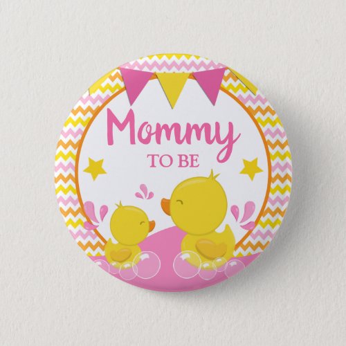 Yellow  Pink Rubber Ducky Polka Dot Mommy to be Button