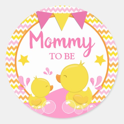 Yellow  Pink Rubber Ducky Polka Dot Mommy to be Classic Round Sticker