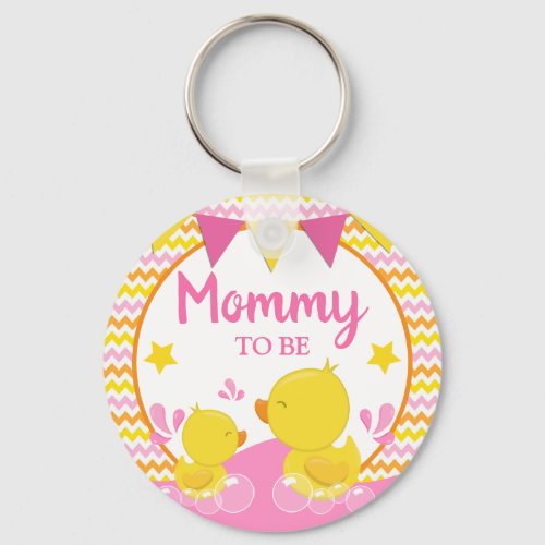 Yellow  Pink Rubber Ducky Polka Dot Mommy to be Keychain